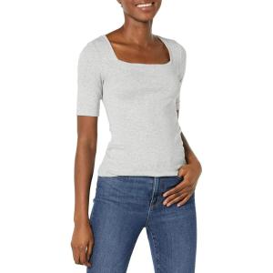 image:imageAmazon Essentials Womens SlimFit Half Sleeve Square Neck Summer TShirtLight Grey Heather
