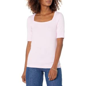 image:imageAmazon Essentials Womens SlimFit Half Sleeve Square Neck Summer TShirtLight Pink