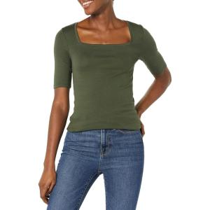 image:imageAmazon Essentials Womens SlimFit Half Sleeve Square Neck Summer TShirtOlive