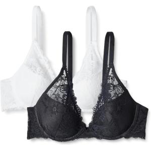 image:imageAmazon Essentials Womens Stretch Galloon Lace Lined Wired Deep Plunge BraBlackWhite