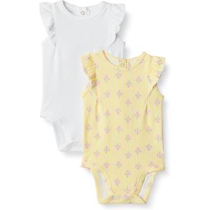 image:imageAmazon Essentials x Sofia Grainge Baby Girls Cotton Ruffle Sleeve Bodysuit with Embroidered Detail Pack of 2WhiteStripe Floral