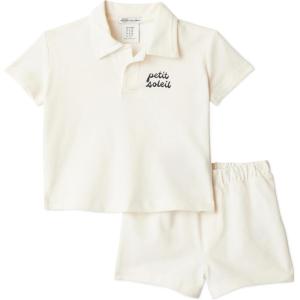image:imageAmazon Essentials x Sofia Grainge Toddlers and Baby Boys Cotton Pique Short Sleeve Shirt amp Shorts Play SetIvory Navy Petit Soleil