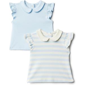image:imageAmazon Essentials x Sofia Grainge Toddlers and Baby Girls Cotton Short Sleeve Blouses with Ruffles Pack of 2Light BlueStripe