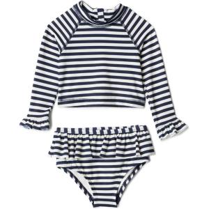 image:imageAmazon Essentials x Sofia Grainge Toddlers and Baby Girls TwoPiece Long Sleeve Rashguard Set MultipacksIvory Navy Even Stripe