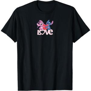 image:imageAmazon Essentials Stitch and Angel Love Valentines Day TShirtBlack