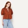 image:imageAmazon Essentials Womens Cotton Sateen RelaxedFit Peplum BlouseBrick Red