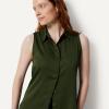 image:imageAmazon Essentials Womens RegularFit Sleeveless ButtonDown BlouseDark Green