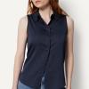 image:imageAmazon Essentials Womens RegularFit Sleeveless ButtonDown BlouseNavy
