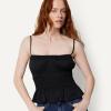 image:imageAmazon Essentials Womens RegularFit Smocked Cotton Stretch Poplin TankBlack