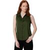 image:imageAmazon Essentials Womens RegularFit Sleeveless ButtonDown BlouseDark Green