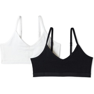 image:imageAmazon Essentials Girls Cotton Jersey Vneck Training Bralettes Pack of 2Black  White