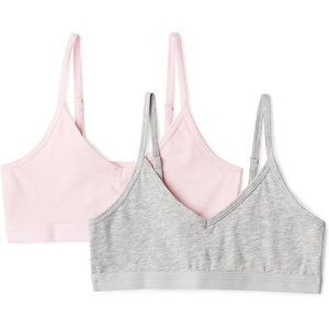 image:imageAmazon Essentials Girls Cotton Jersey Vneck Training Bralettes Pack of 2Pale Pink  Grey Marl