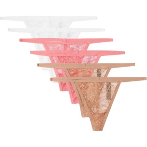 image:imageAmazon Essentials Womens All over stretch Lace GString Thong Underwear Pack of 6Rose  Washed Bronze  White