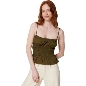 image:imageAmazon Essentials Womens RegularFit Smocked Cotton Stretch Poplin TankDeep Brown
