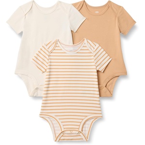 image:imageAmazon Essentials x Sofia Grainge Unisex Babies Short Sleeve Crewneck BodysuitIvoryLight CamelStripe