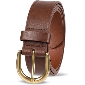 image:imageAmazon Essentials Womens Raw Edge Jeans Belt with Wide Waist StrapChestnut Brown