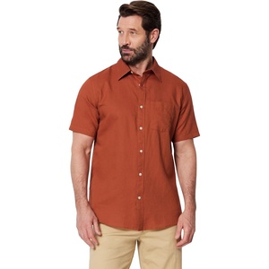 image:imageAmazon Essentials Mens Regular Fit Short Sleeve Linen ShirtBrick Red