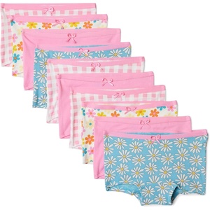 image:imageAmazon Essentials Girls Cotton Jersey Boxer Brief Underwear Pack of 10Gingham Flower Pink