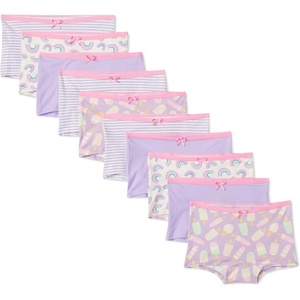 image:imageAmazon Essentials Girls Cotton Jersey Boxer Brief Underwear Pack of 10Lilac Rainbow Stripes