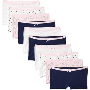 image:imageAmazon Essentials Girls Cotton Jersey Boxer Brief Underwear Pack of 10Spot Stripe Navy