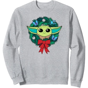 image:imageAmazon Essentials The Mandalorian Grogu Holiday Christmas Wreath SweatshirtHeather Grey