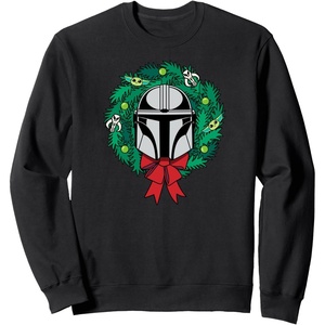 image:imageAmazon Essentials The Mandalorian Helmet Holiday Christmas Wreath SweatshirtBlack