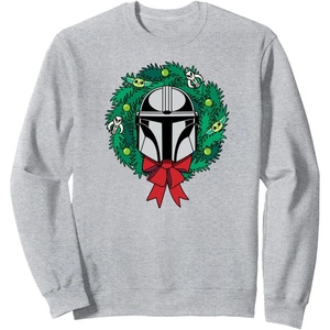 image:imageAmazon Essentials The Mandalorian Helmet Holiday Christmas Wreath SweatshirtHeather Grey