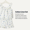 image:imageAmazon Essentials x Sofia Grainge Toddlers and Baby Girls Cotton Linen Sleeveless Top amp Shorts Set with RufflesIvory Blue Floral