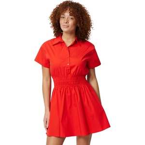 image:imageAmazon Essentials Womens Fit amp Flare Cotton Poplin Collared Short Sleeve Dress with Elastic WaistRed