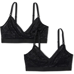 image:imageAmazon Essentials Womens Maternity amp Nursing Bralette All over stretch Lace VNeck Pack of 2Black