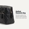 image:imageAmazon Essentials Womens Quilted Travel Makeup Bag with Mesh Compartments Black Faux Leather One SizeBlack Faux Leather