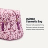 image:imageAmazon Essentials Womens Quilted Travel Makeup Bag with Mesh Compartments Black Faux Leather One SizePink Floral