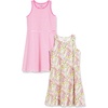 image:imageAmazon Essentials Girls and Toddlers Fit and Flare Knit Sleeveless Tank Dress Pack of 2Pink StripeWhite Floral