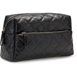 image:imageAmazon Essentials Womens Quilted Travel Makeup Bag with Mesh Compartments Black Faux Leather One SizeBlack Faux Leather