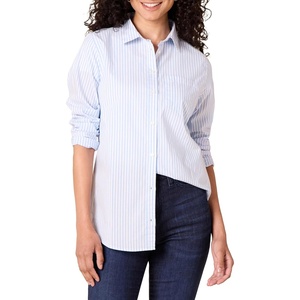 image:imageAmazon Essentials Womens RegularFit LongSleeve ButtonDown Poplin Shirt Business Casual Office WorkFrench Blue White Stripe