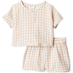 image:imageAmazon Essentials x Sofia Grainge Unisex Toddlers and Babies Cotton Gauze Shirt amp Shorts Play SetBeige Gingham