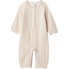 image:imageAmazon Essentials x Sofia Grainge Unisex Babies Cotton Gauze Long Sleeve RomperMushroom Brown Gingham