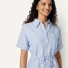 image:imageAmazon Essentials Womens RelaxedFit Linen Blend Wide Sleeve Shirt with Adjustable WaistBlue White Even Stripe