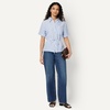 image:imageAmazon Essentials Womens RelaxedFit Linen Blend Wide Sleeve Shirt with Adjustable WaistBlue White Even Stripe