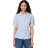 image:imageAmazon Essentials Womens RelaxedFit Linen Blend Wide Sleeve Shirt with Adjustable WaistBlue White Even Stripe