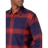 image:imageAmazon Essentials Mens Regular Fit LongSleeve Flannel Shirt Soft Brushed Cotton Lightweight yet WarmDark Blue Orange Large Plaid