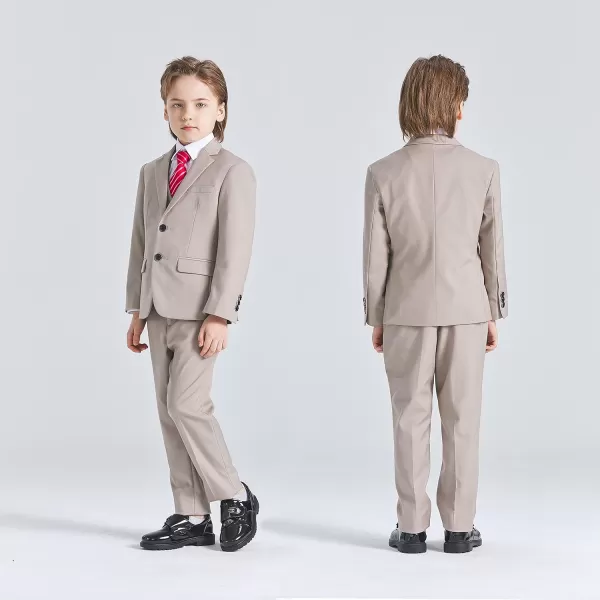 YND Boys 5 Piece Slim Fit Suit Set Solid Formal Dresswear of Jacket Vest Pants Shirt and TieBeige