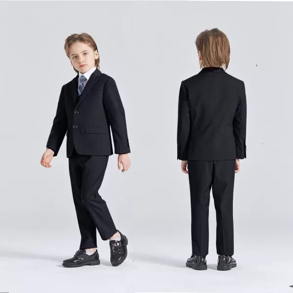 YND Boys 5 Piece Slim Fit Suit Set Solid Formal Dresswear of Jacket Vest Pants Shirt and TieBlack