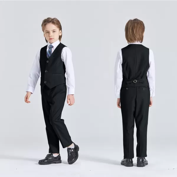 YND Boys 5 Piece Slim Fit Suit Set Solid Formal Dresswear of Jacket Vest Pants Shirt and TieBlack