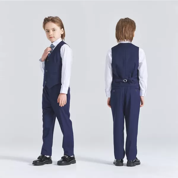 YND Boys 5 Piece Slim Fit Suit Set Solid Formal Dresswear of Jacket Vest Pants Shirt and TieDeep Blue