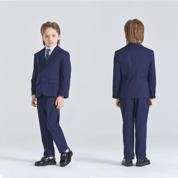 YND Boys 5 Piece Slim Fit Suit Set Solid Formal Dresswear of Jacket Vest Pants Shirt and TieDeep Blue