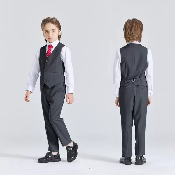 YND Boys 5 Piece Slim Fit Suit Set Solid Formal Dresswear of Jacket Vest Pants Shirt and TieDeep Grey