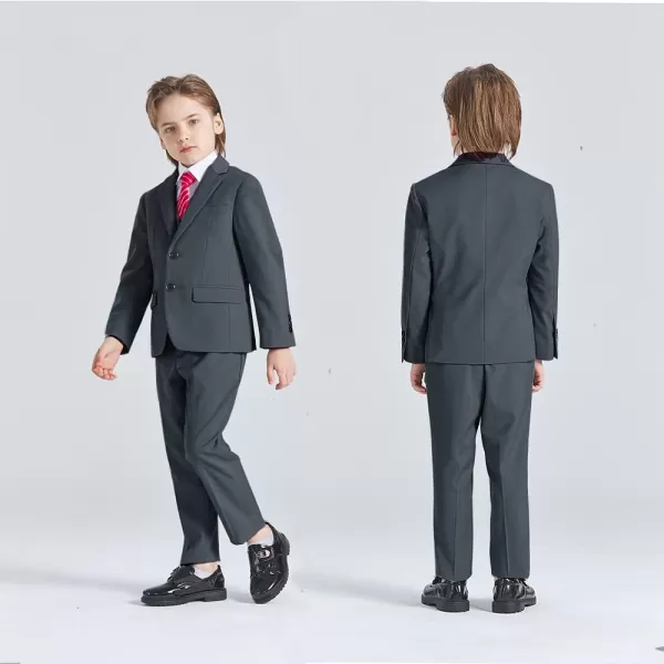 YND Boys 5 Piece Slim Fit Suit Set Solid Formal Dresswear of Jacket Vest Pants Shirt and TieDeep Grey