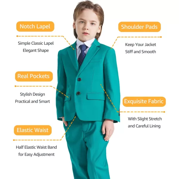 YND Boys 5 Piece Slim Fit Suit Set Solid Formal Dresswear of Jacket Vest Pants Shirt and TieGreen