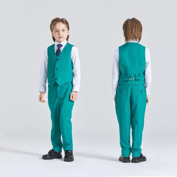 YND Boys 5 Piece Slim Fit Suit Set Solid Formal Dresswear of Jacket Vest Pants Shirt and TieGreen